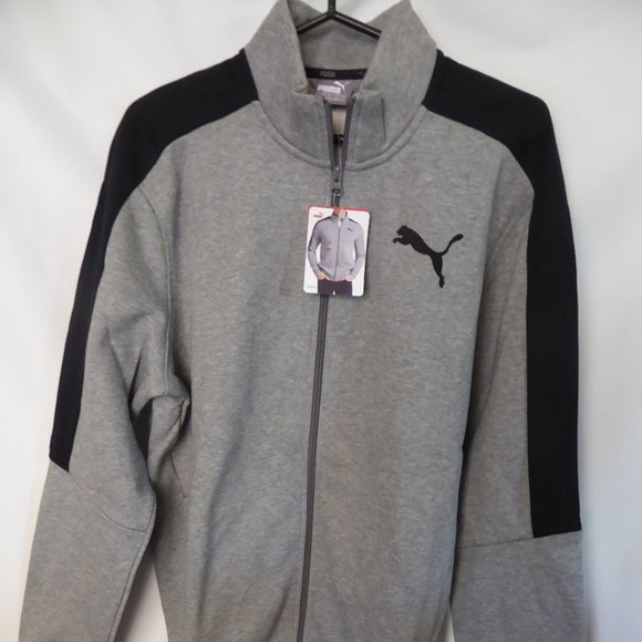 PUMA BRAND MENS GRAY WITH BLACK LONG SLEEVE TRACK JACKET WITH FULL ZIPPER L NEW - Picture 1 of 13
